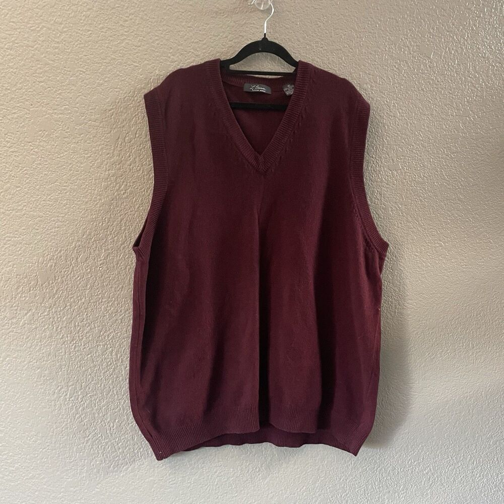 Vtg L Etienne Pour Homme Vest Mens XLT Burgundy 100% Wool V-neck Preppy Academia